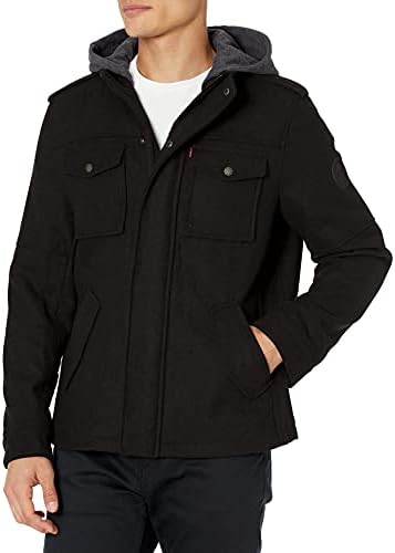 Cole Haan Wool Melton Stand Collar Jacket With Patch Pockets Black